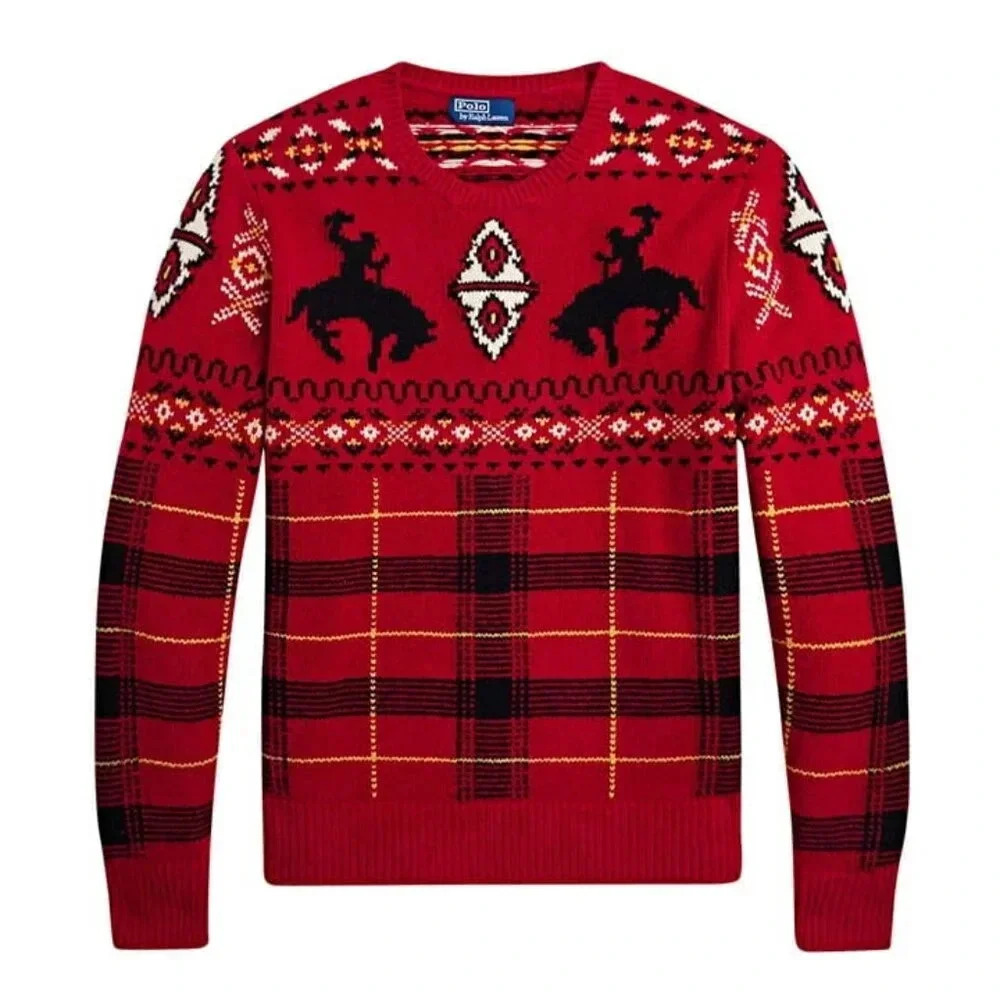 Polo Ralph Lauren Mens Red Western-Inspired Fair Isle Sweater Size XXL MSRP $498